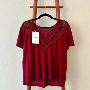 Sézane Ambre Linen Tee - Burgundy (NWT, Size S)